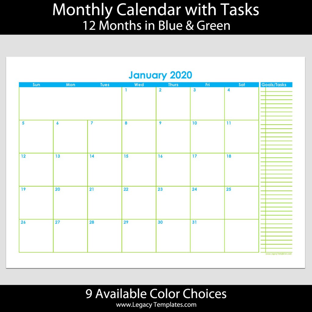2020 12 month landscape calendar with tasks a4 legacy