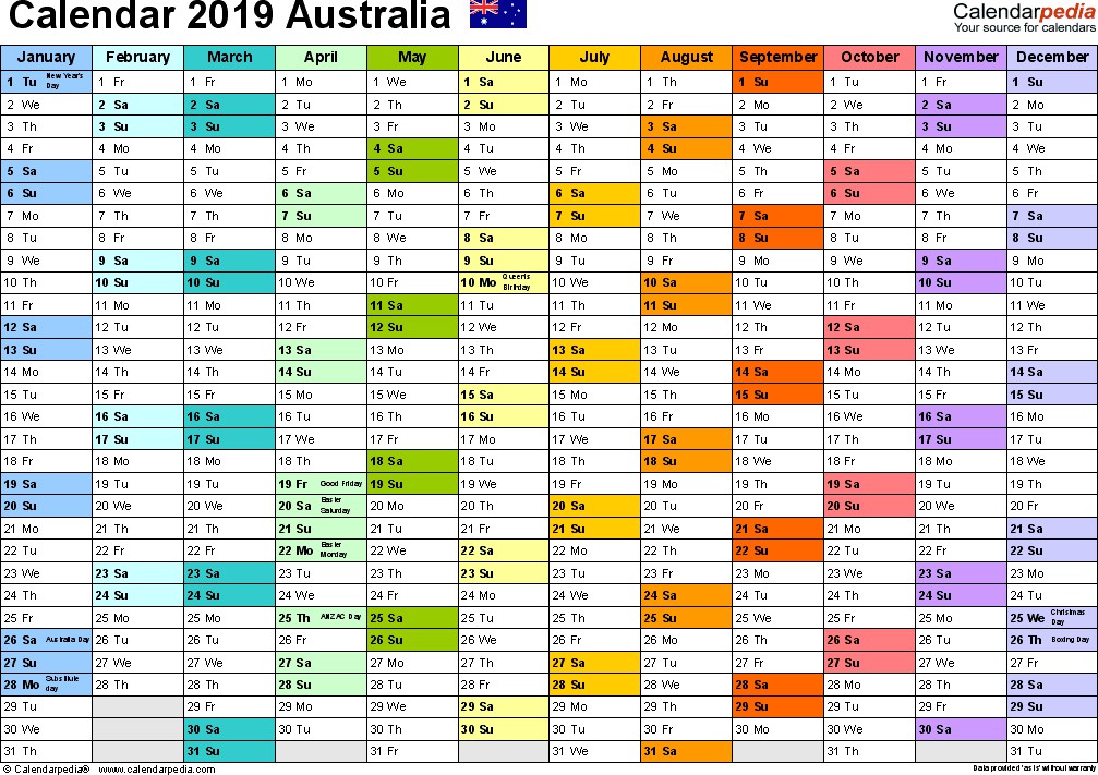 australia calendar 2019 free printable pdf templates