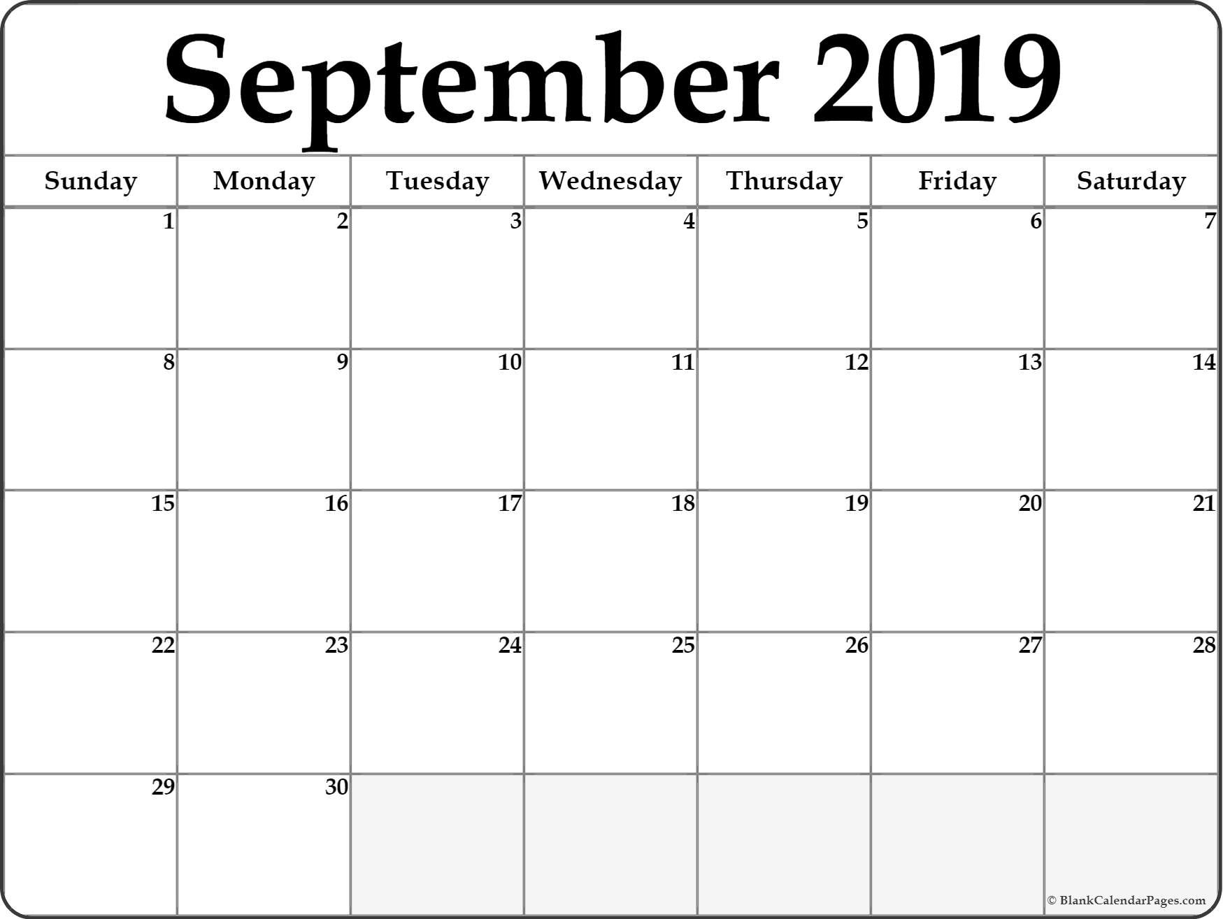 September 2019 blank calendar printable collection