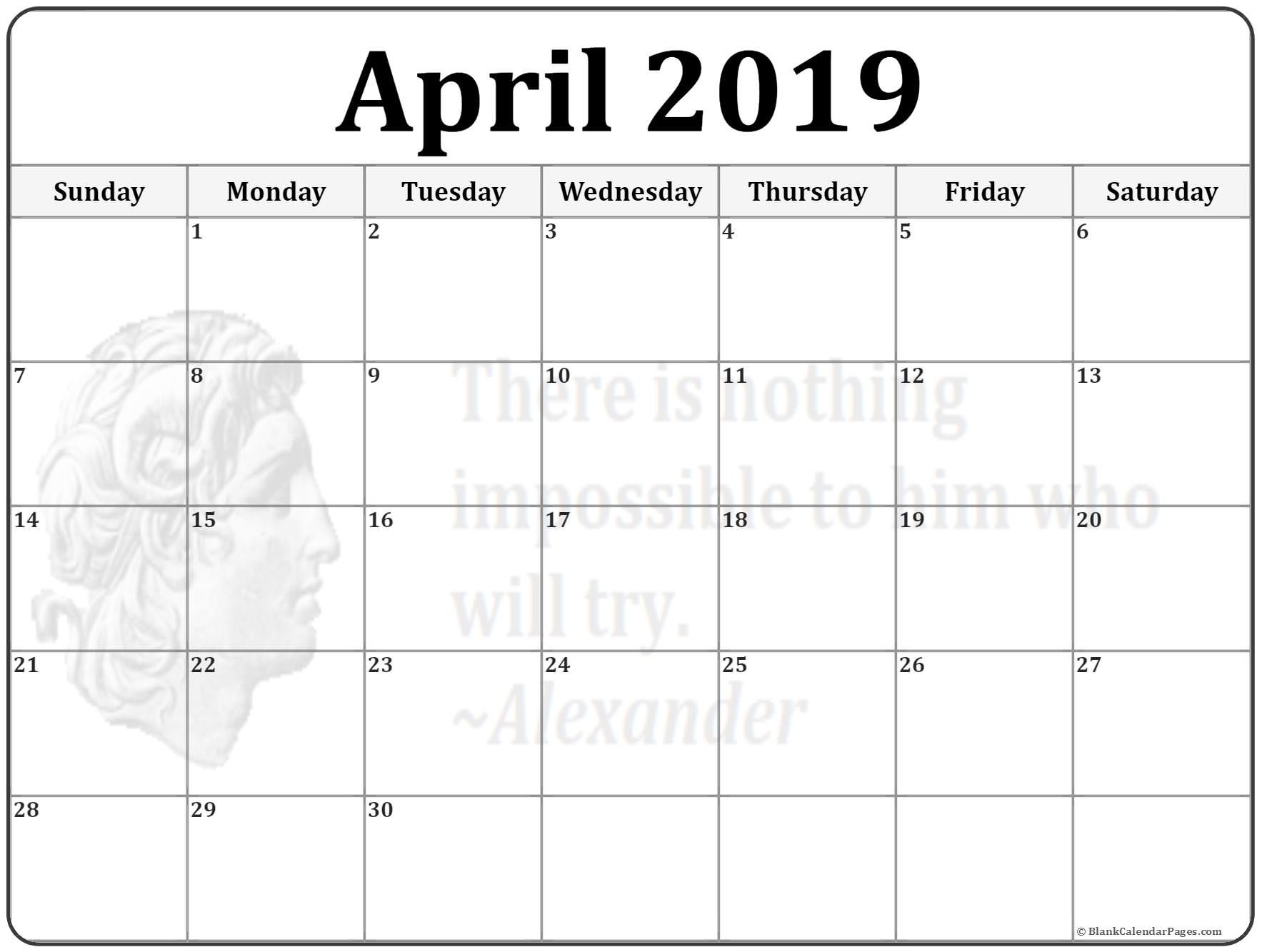 April 2019 calendar