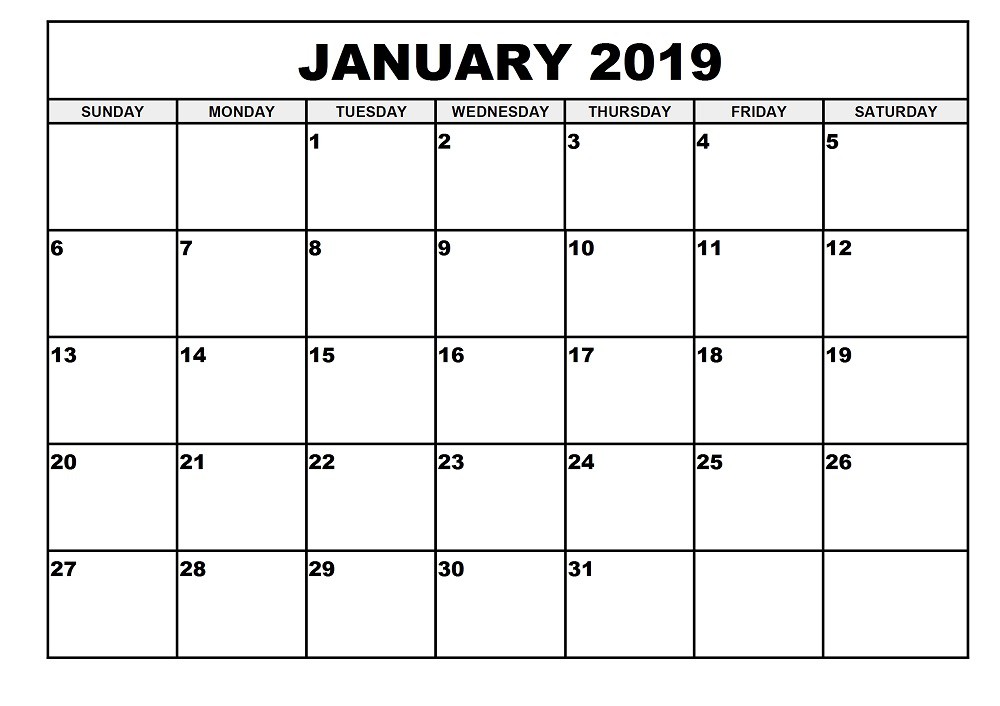 January 2019 Calendar