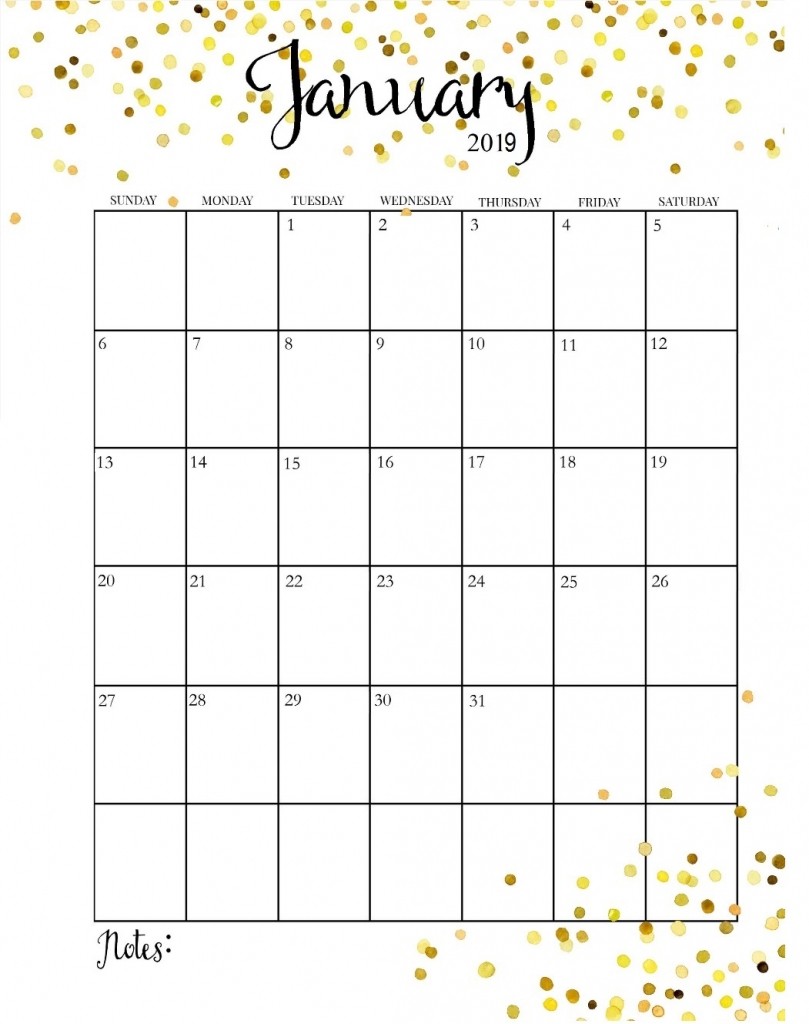 Pretty January 2018 Calendar