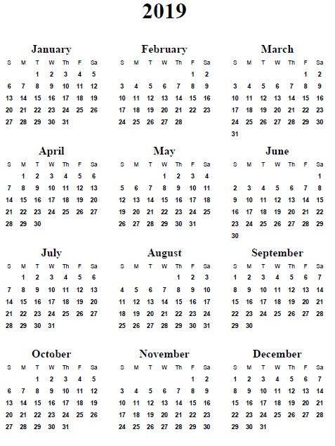 2019 calendar word 2018 calendar printable