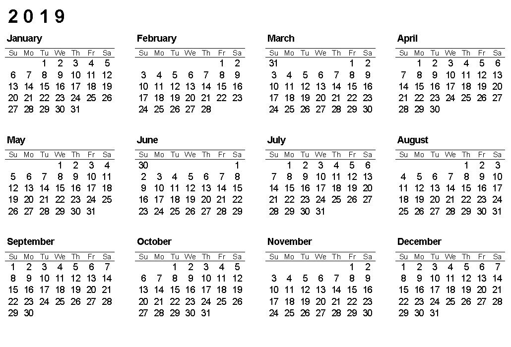 Printable Calendar 2019 Yearly Calendar Download
