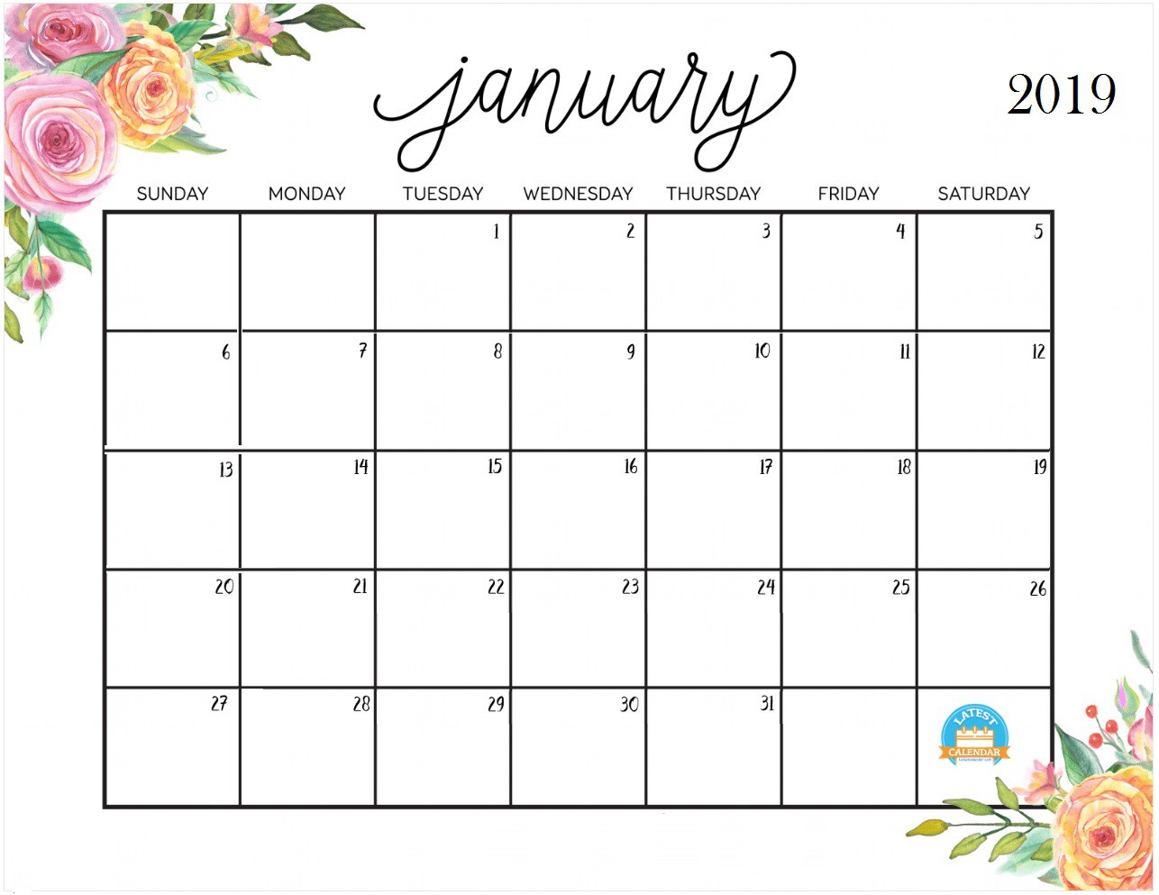 printable january 2019 calendar latest calendar