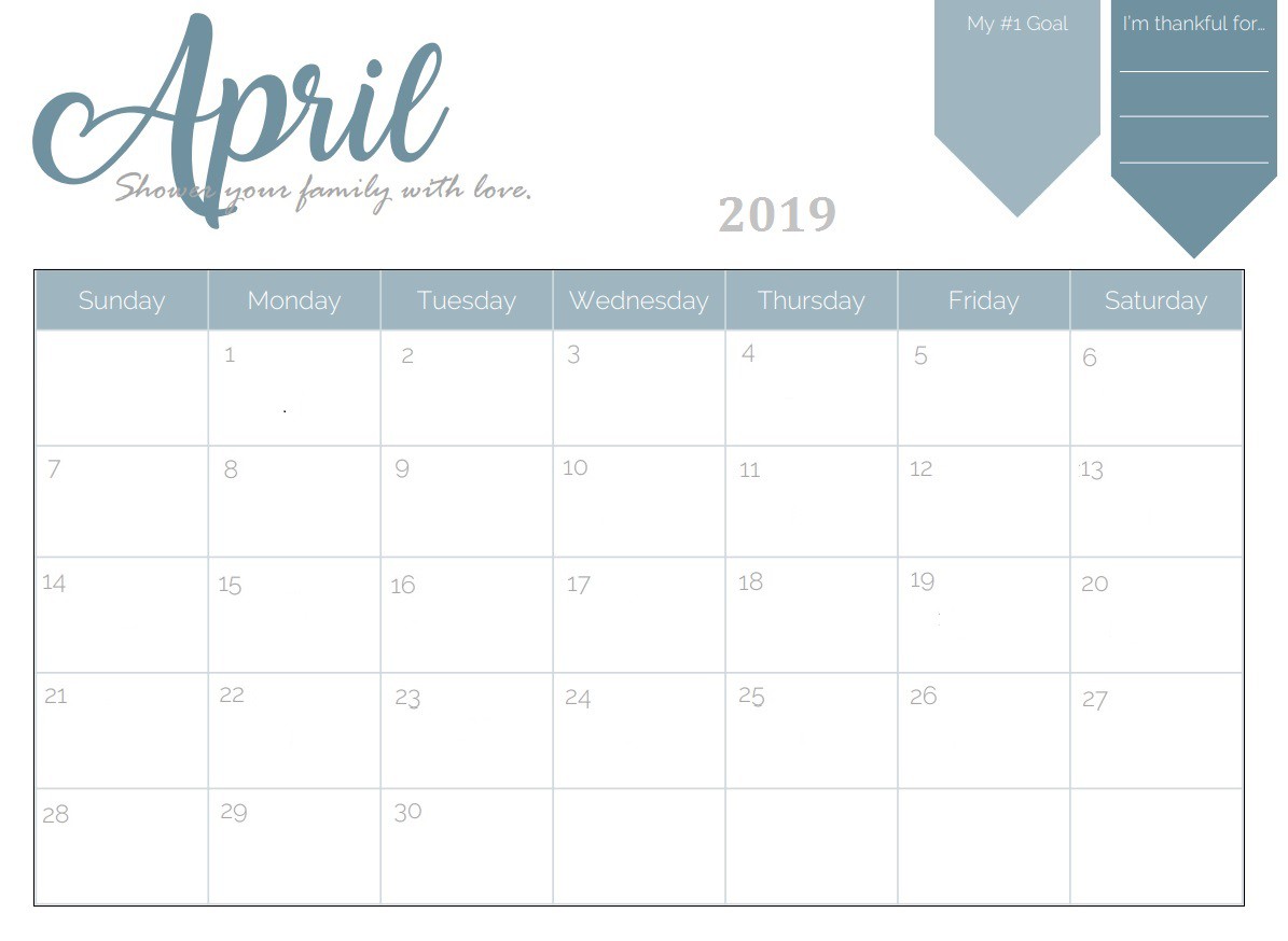 Free Printable 2019 Monthly Calendar