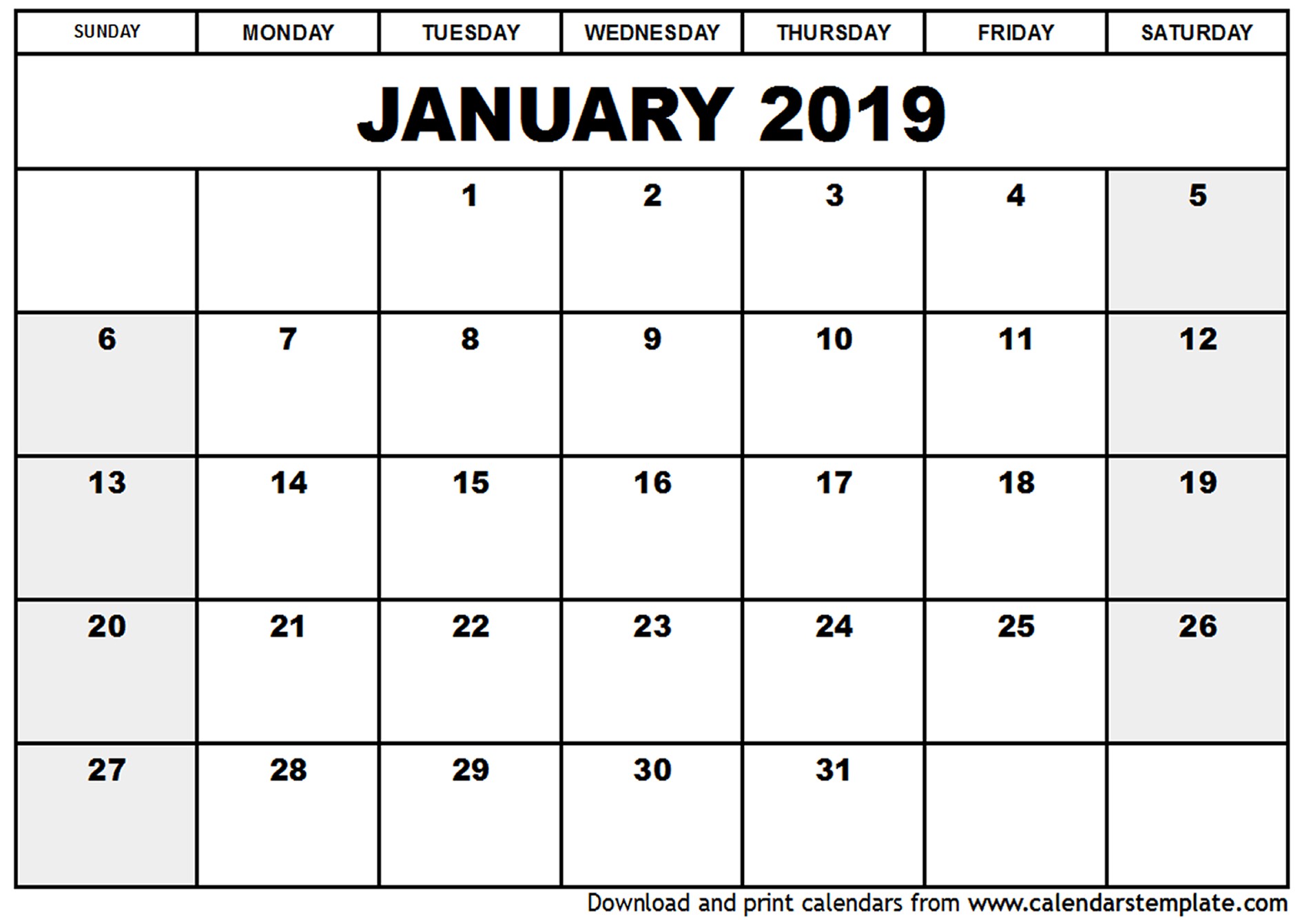 january 2019 calendar template