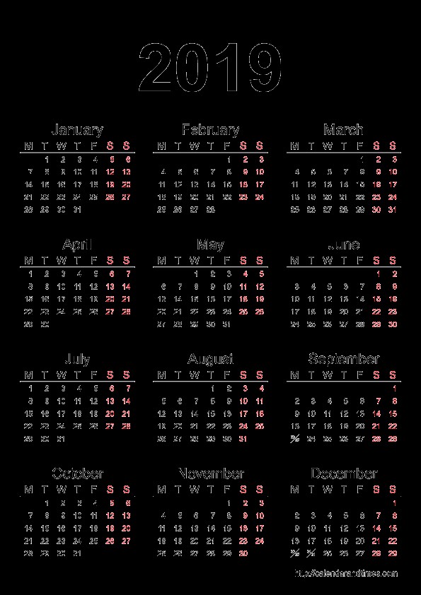 2019 calendar monthly printable calendar