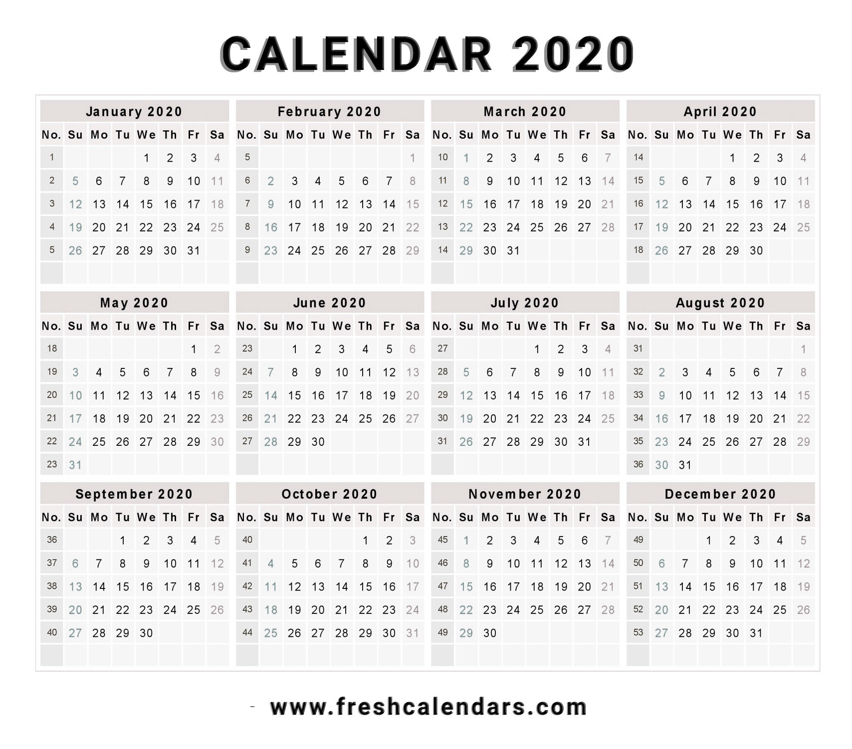 20 printable 2020 calendar templates