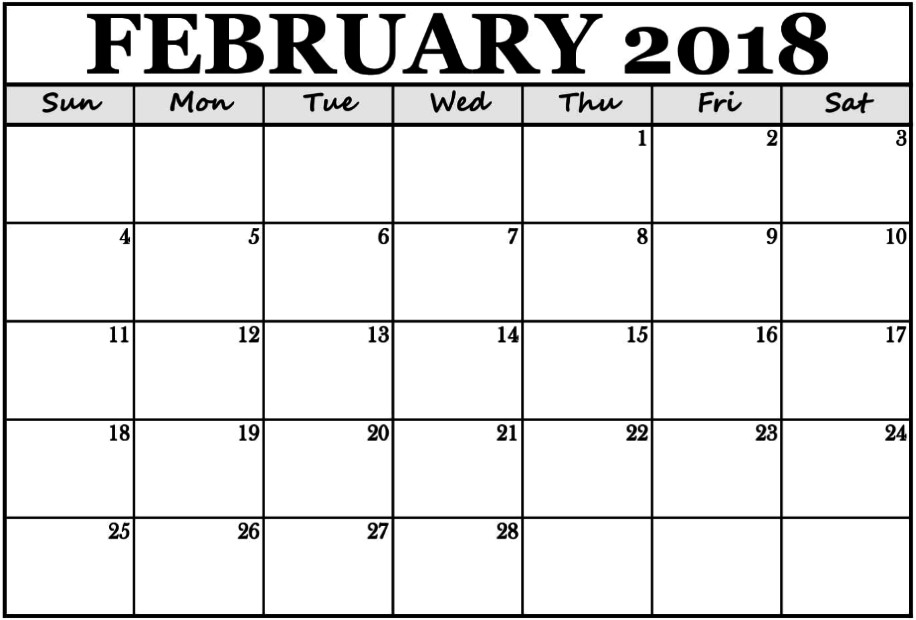february 2018 calendar a4 printable