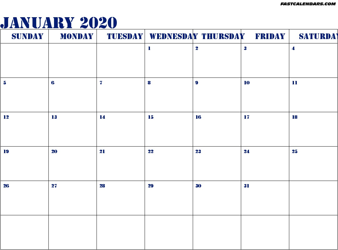 blank printable january 2020 calendar