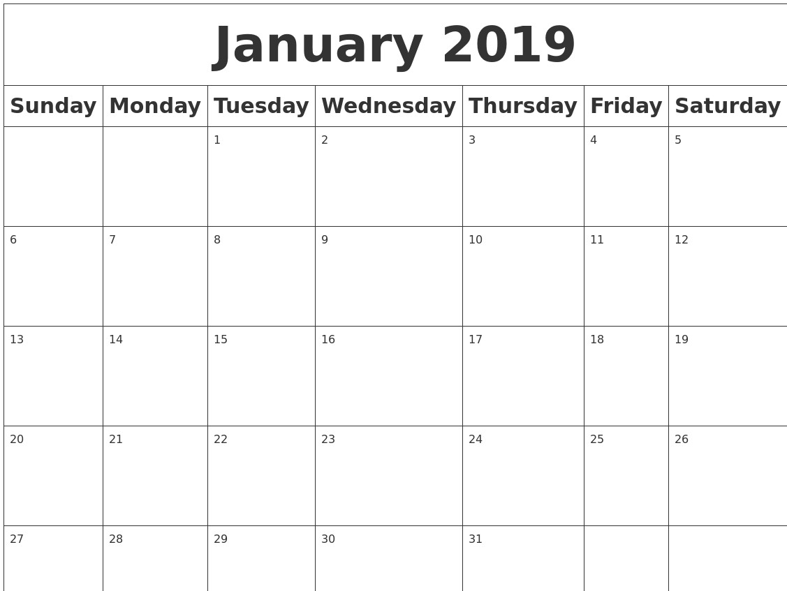 january 2019 blank calendar