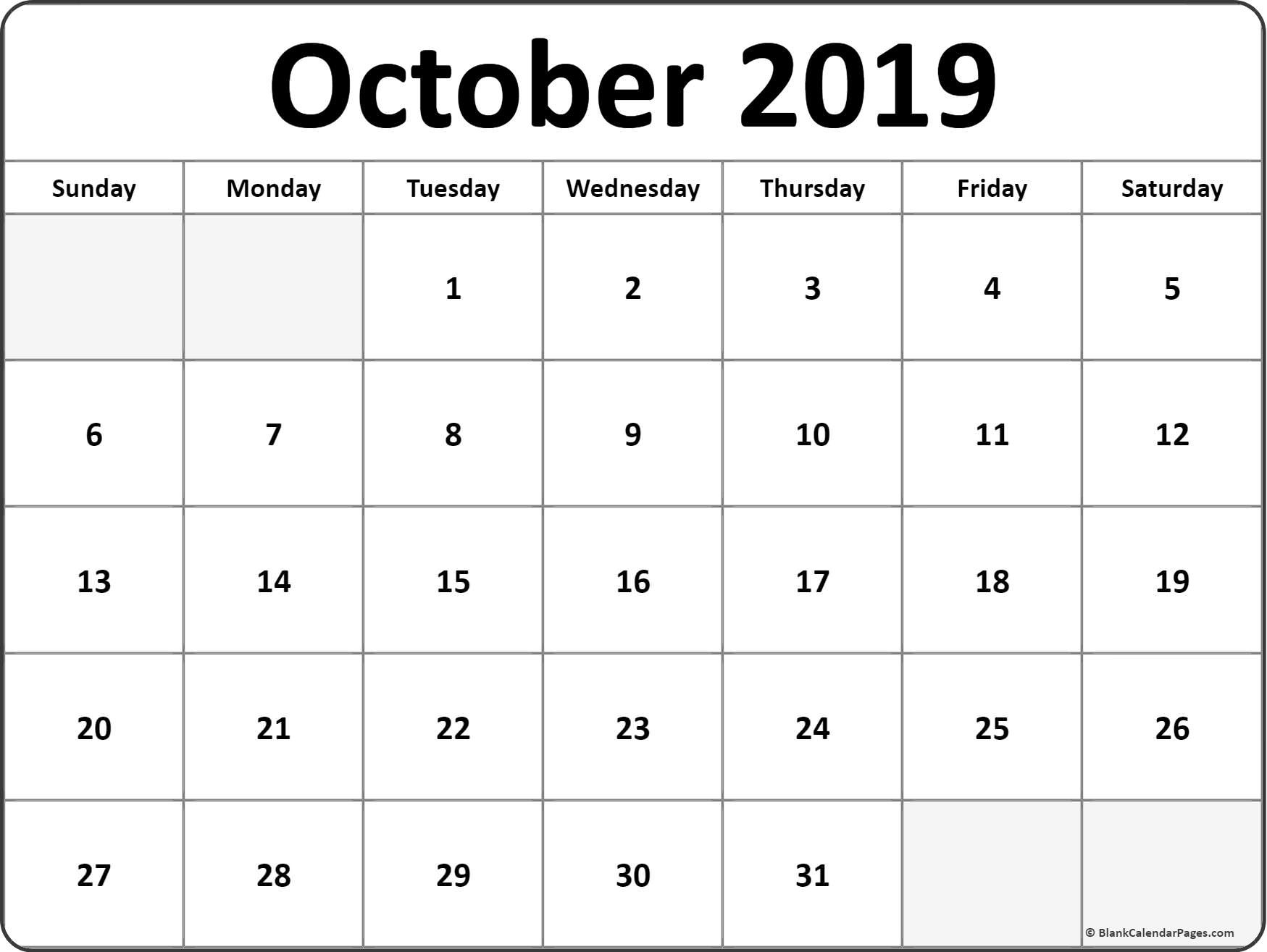 october 2019 blank calendar printable collection