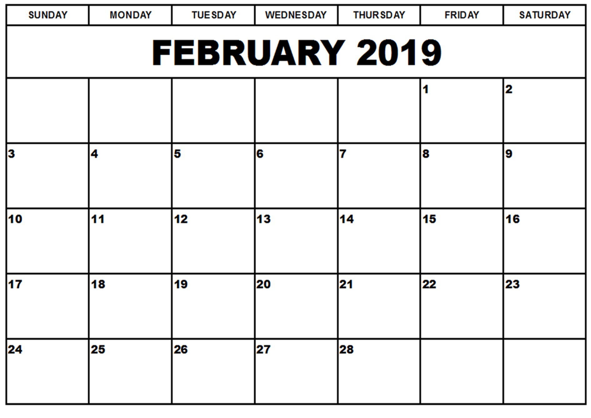 February 2019 Printable Calendar Template
