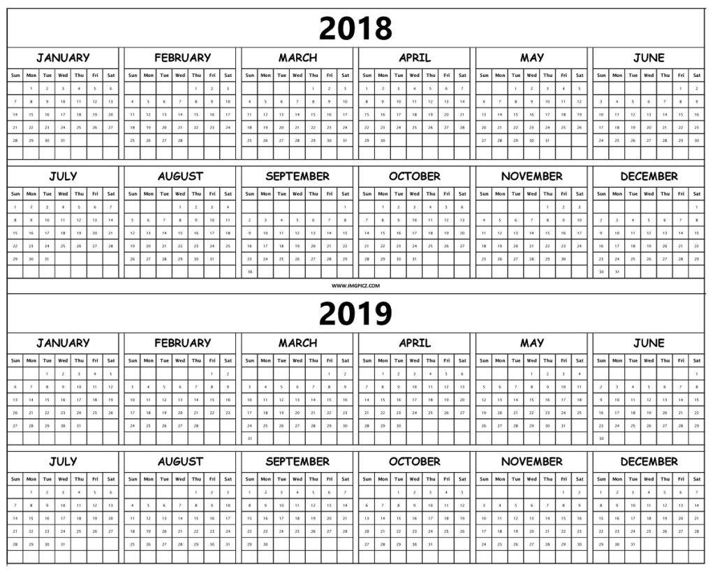 2018 2019 yearly calendar template printable monthly