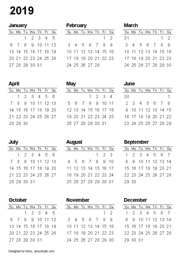 2019 calendar printable 2019 2018 calendar printable