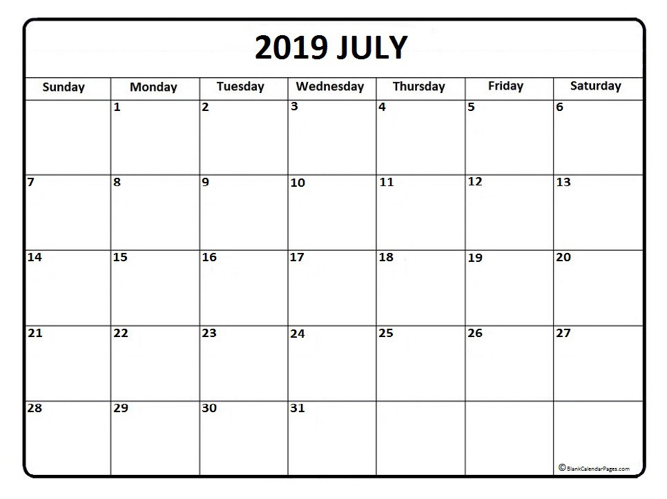 July 2019 calendar