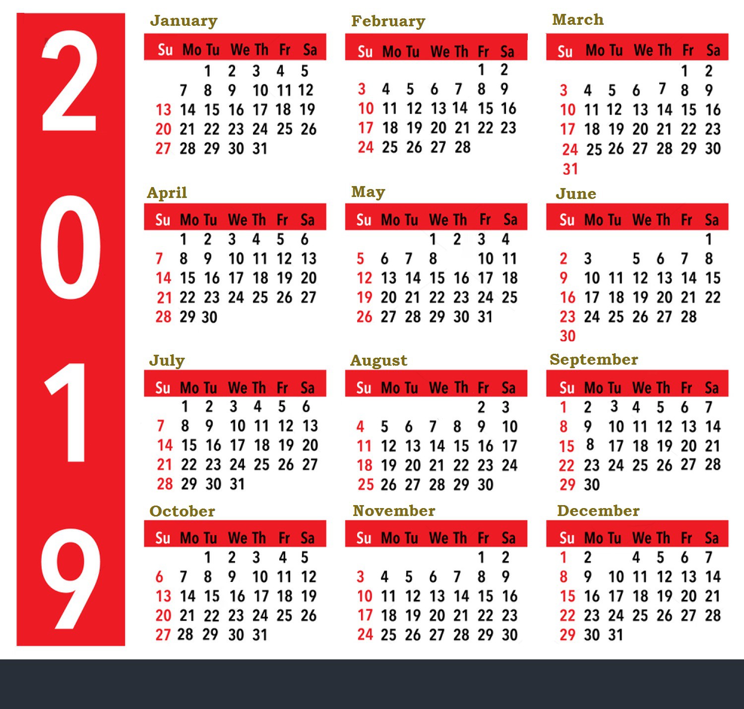 Printable Calendar 2019 United States