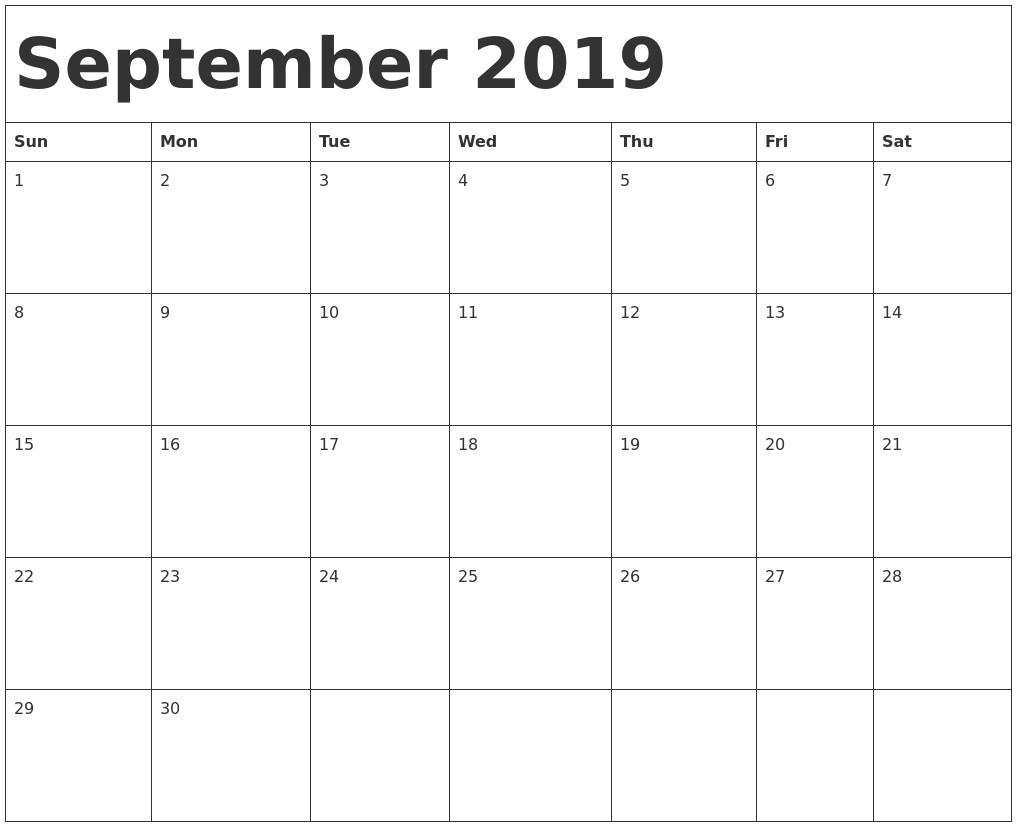 September 2019 Calendar Word