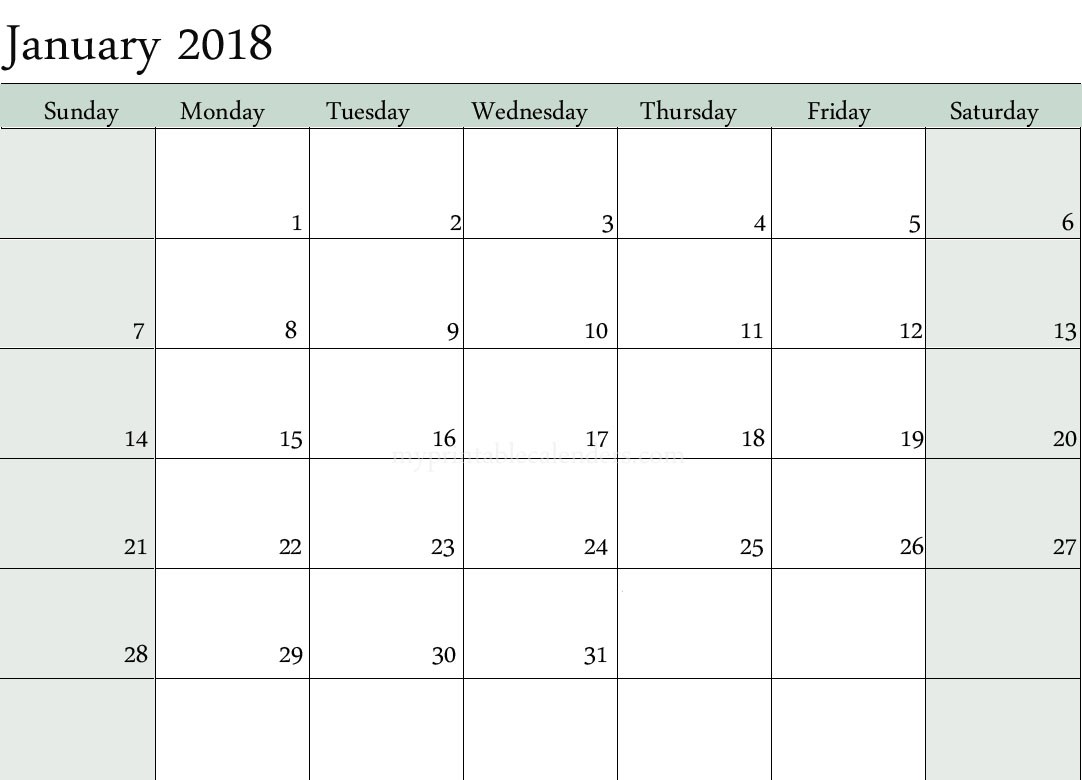 january 2018 monthly calendar printable printable