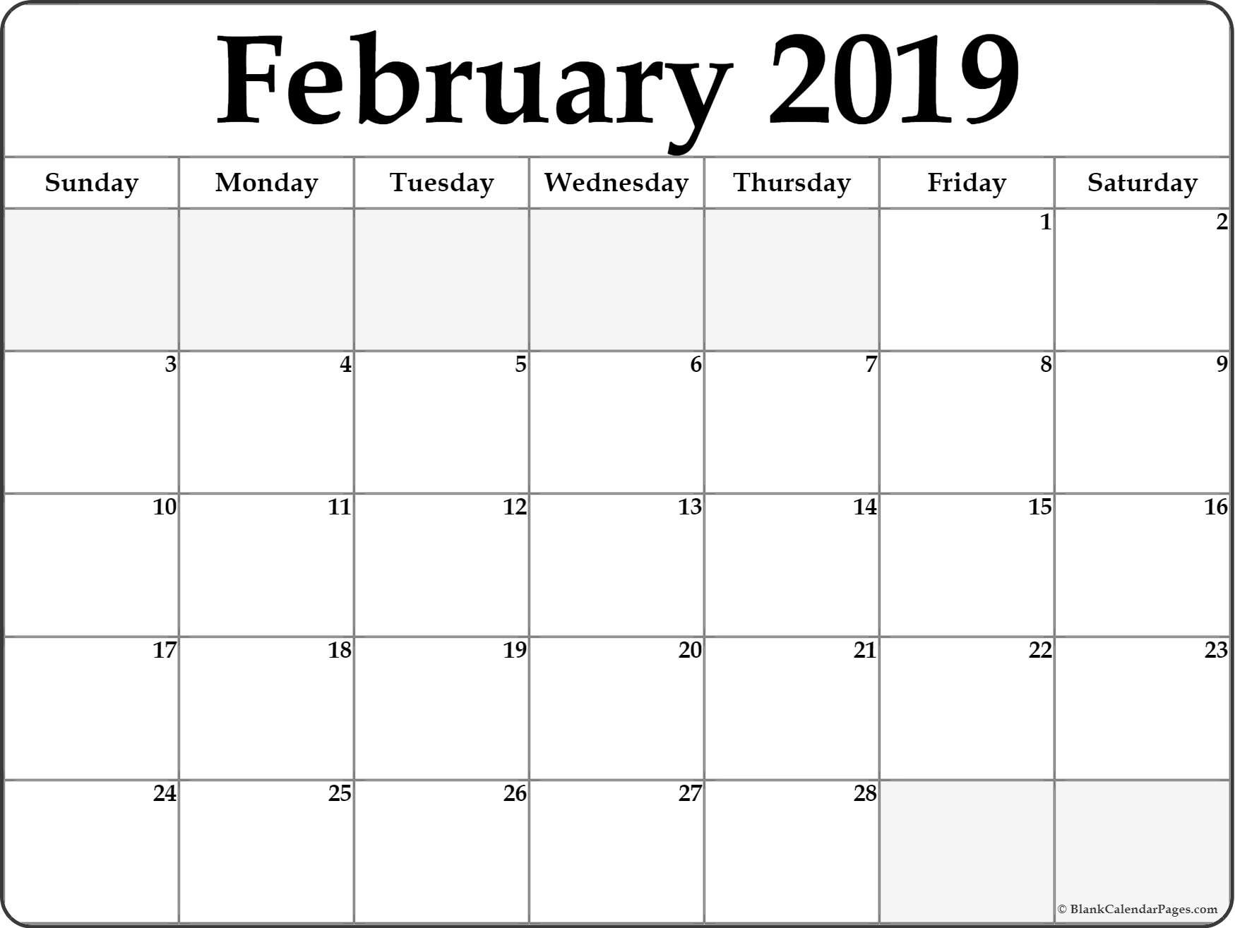 February 2019 blank calendar printable collection