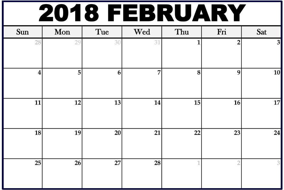 february 2018 calendar fillable