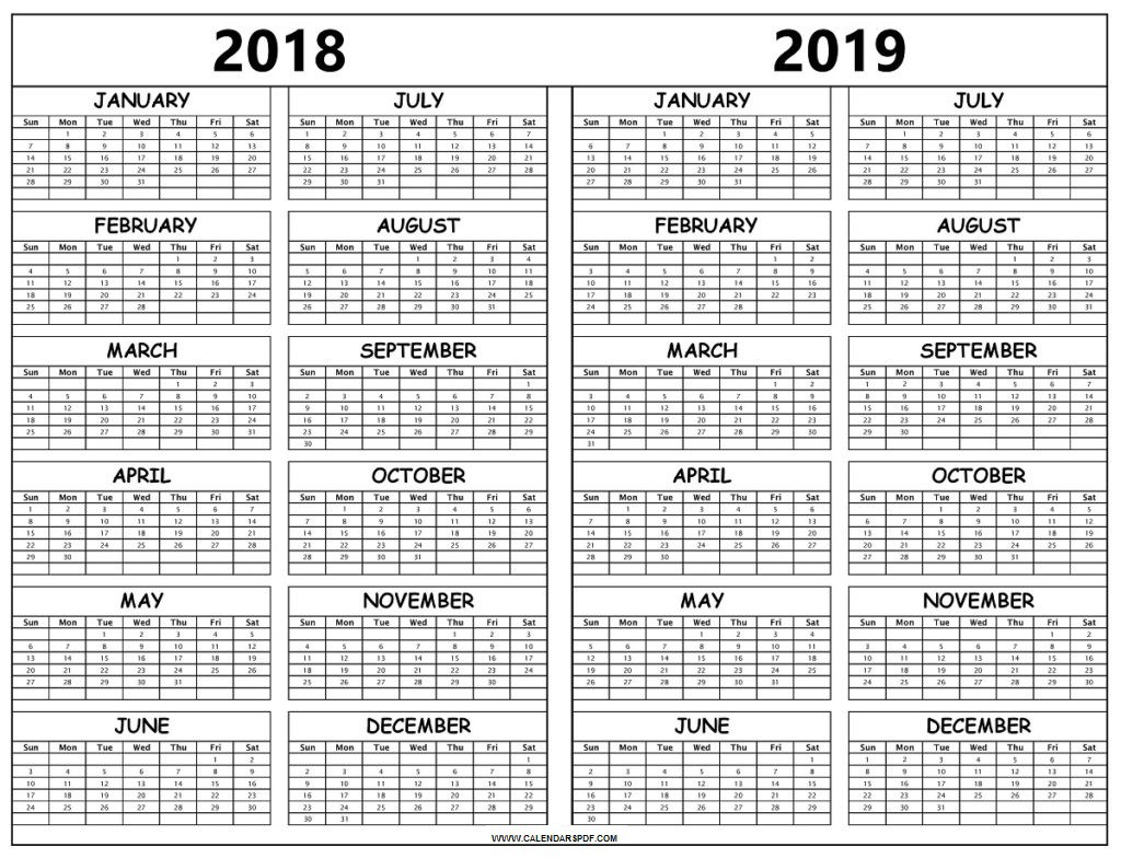Printable Calendar 2018 To 2019