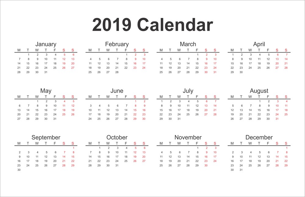 Printable Calendar 2019 Yearly Calendar Download