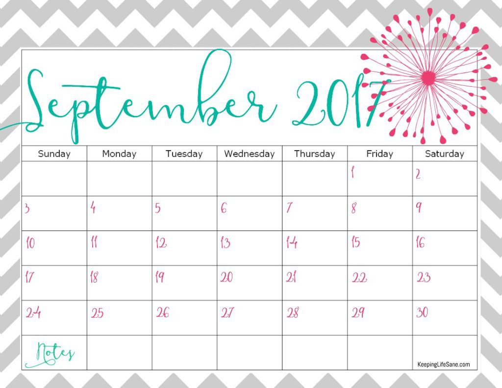 september 2017 calendar cute printable template with holidays