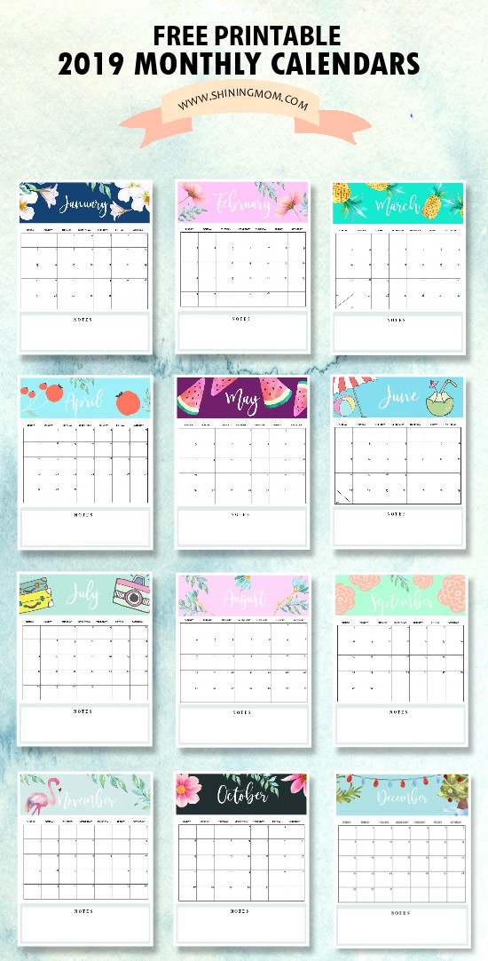 Calendar 2019 Printable FREE 12 Monthly Calendars To Love