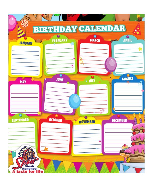 birthday calendar 7 free word pdf psd documents