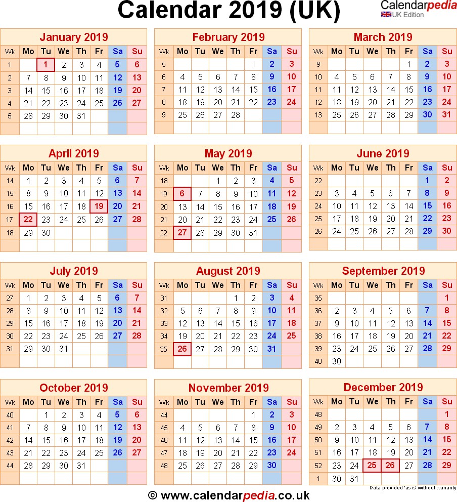 October 2019 Calendar With Holidays UK