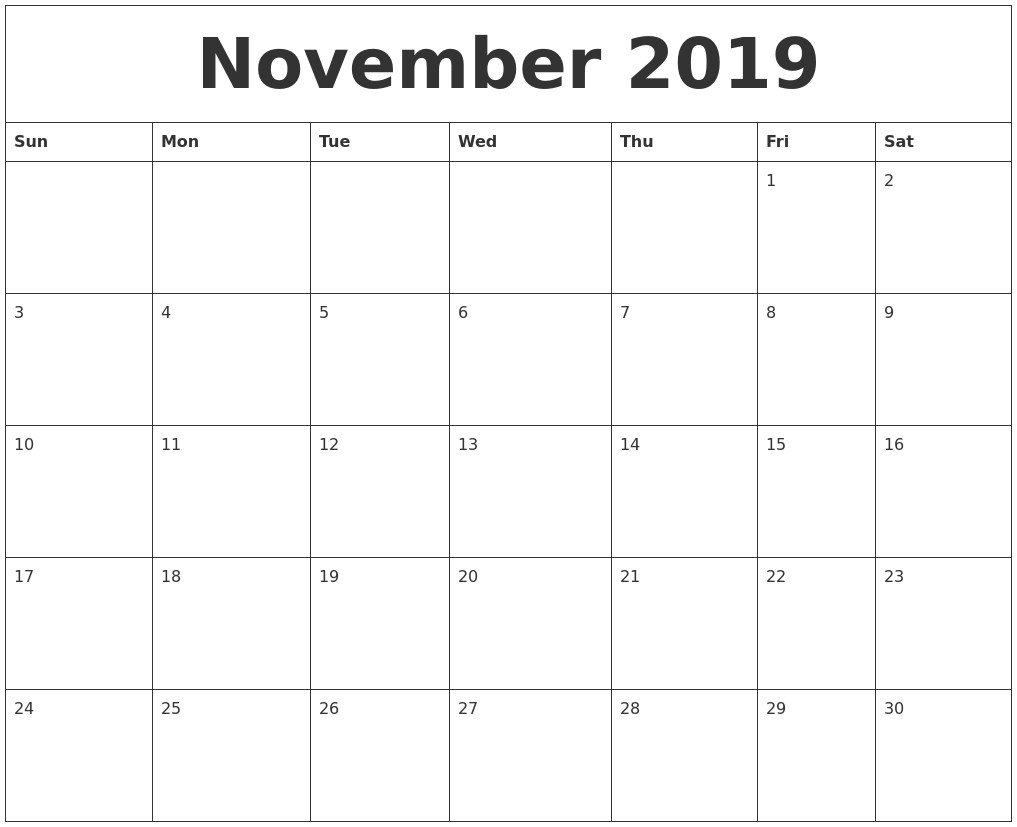 November 2019 Calendar Cute
