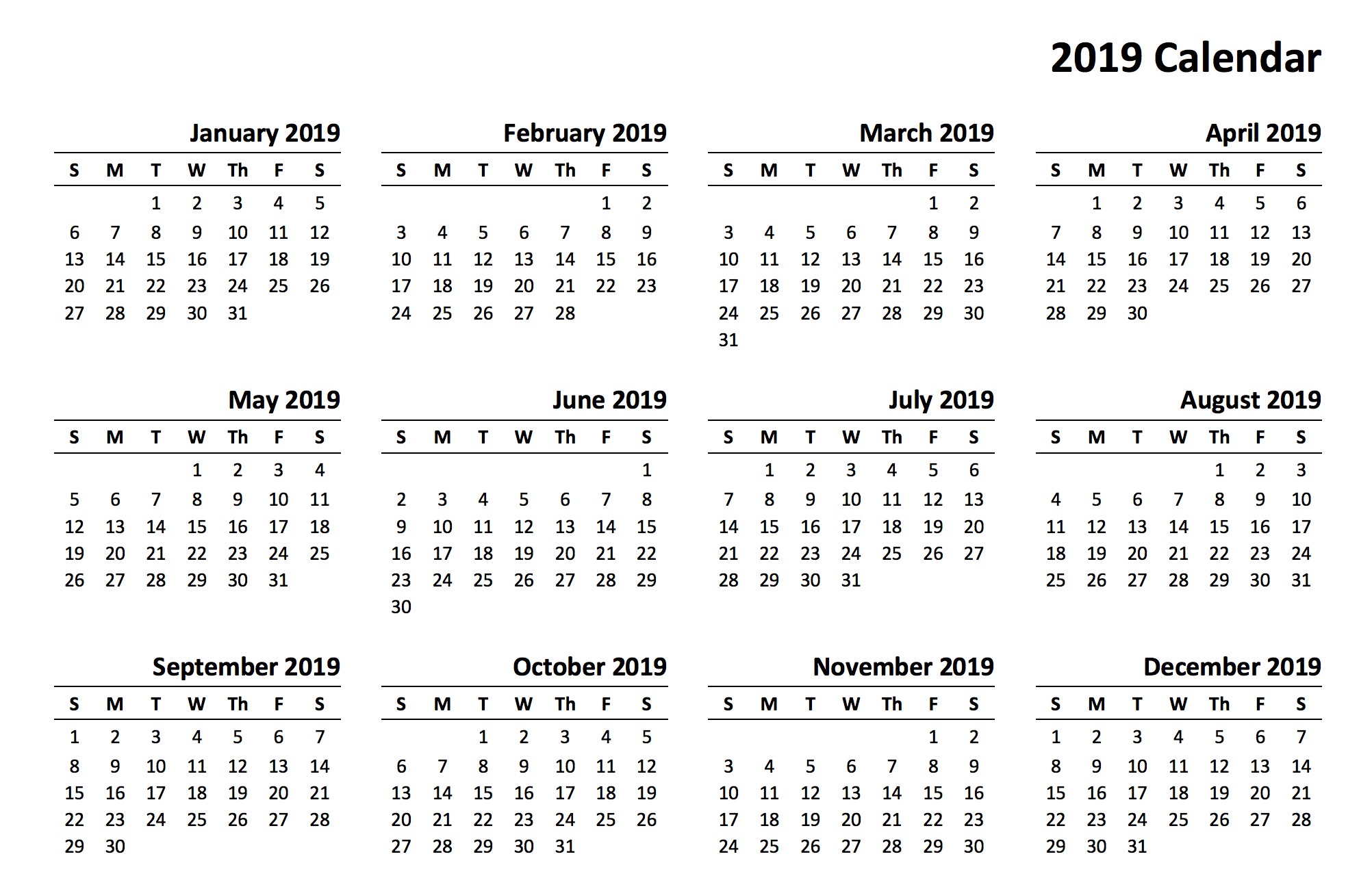 2019 Printable Calendar Templates line