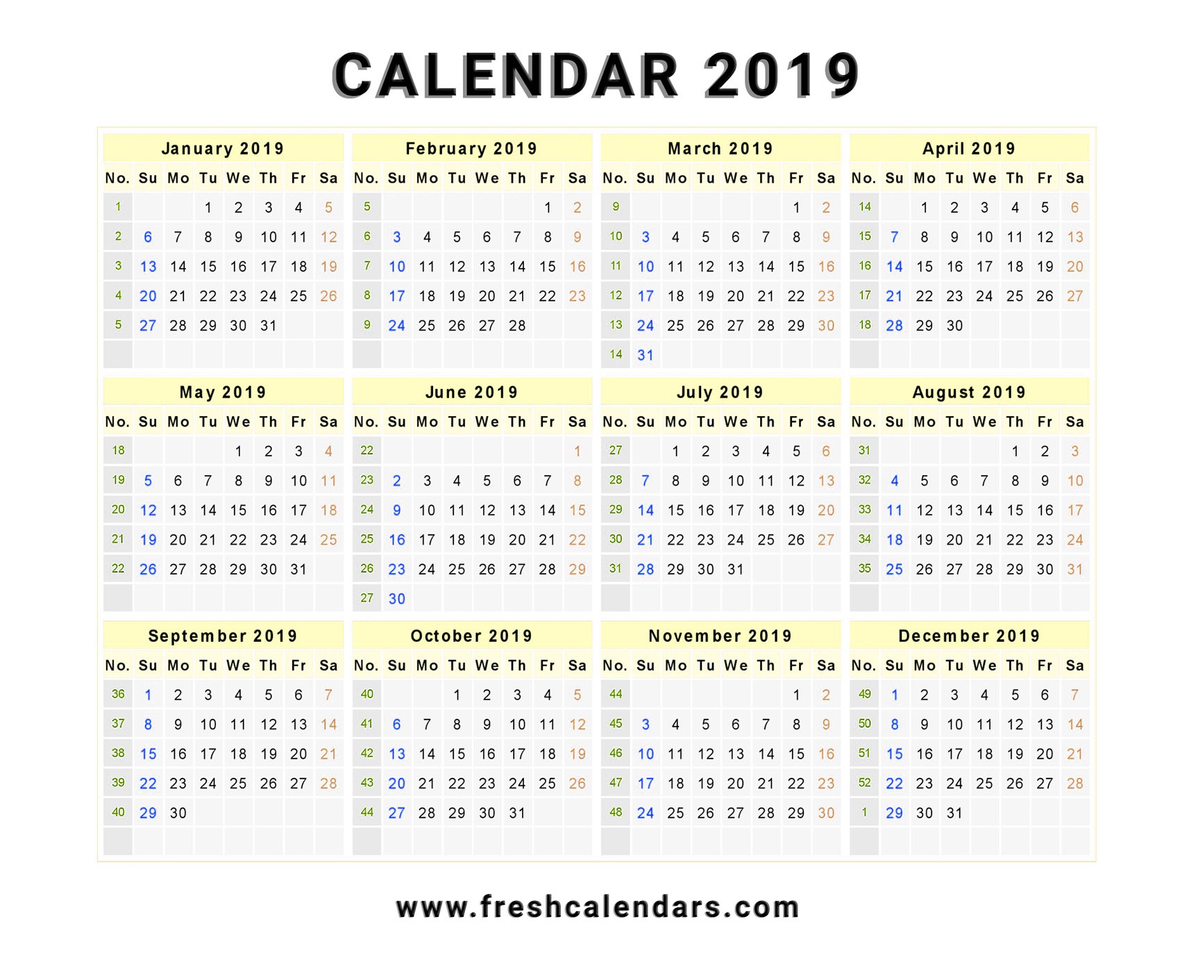 20 printable 2019 calendar templates
