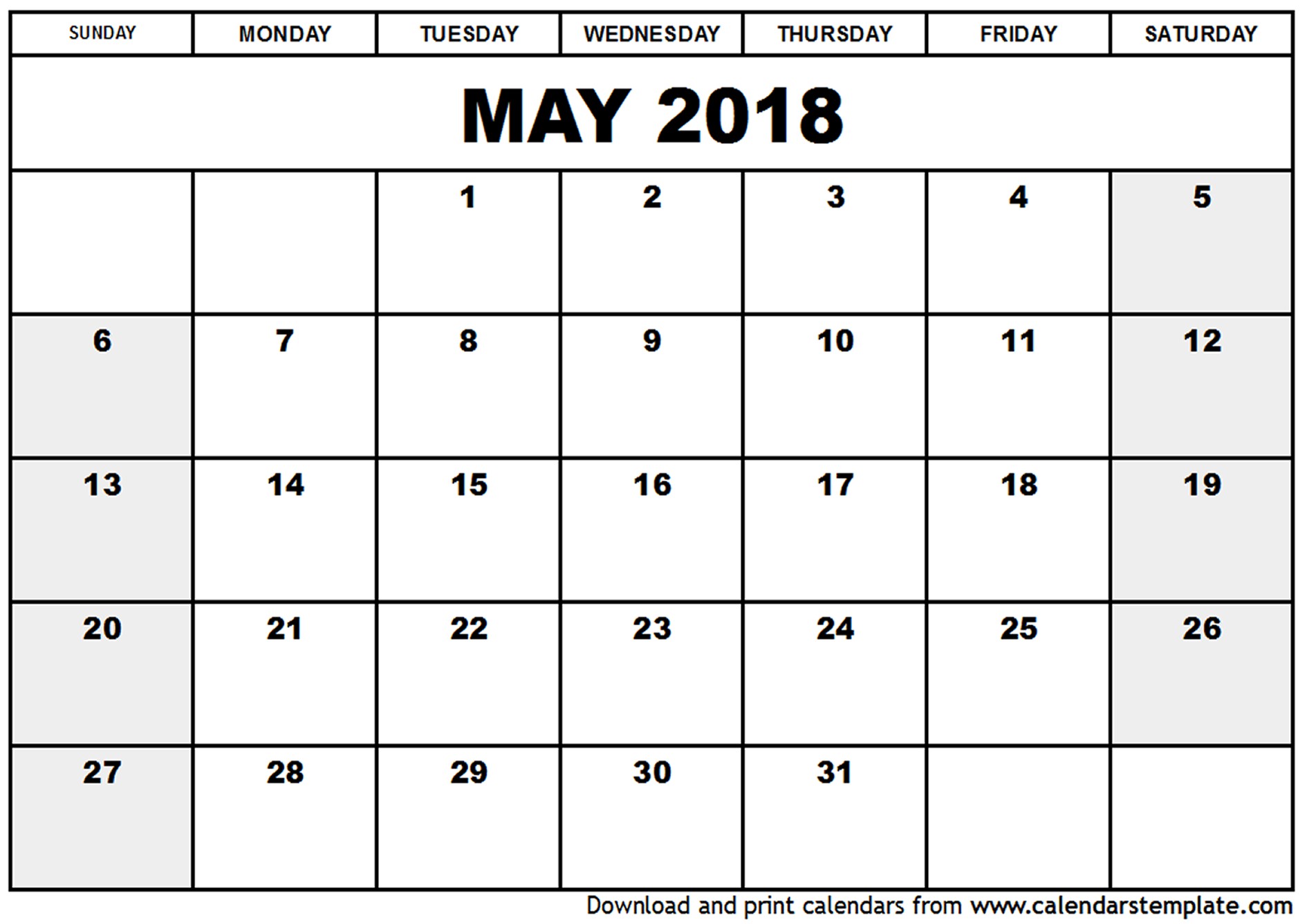 may 2018 calendar template