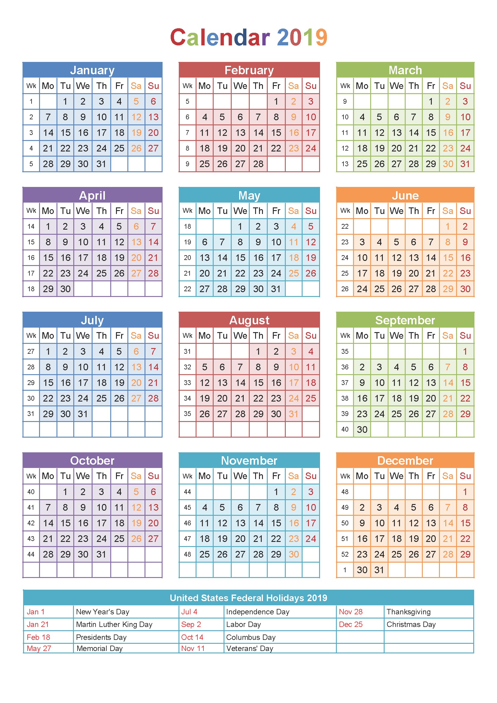2019 printable calendar templates free printable