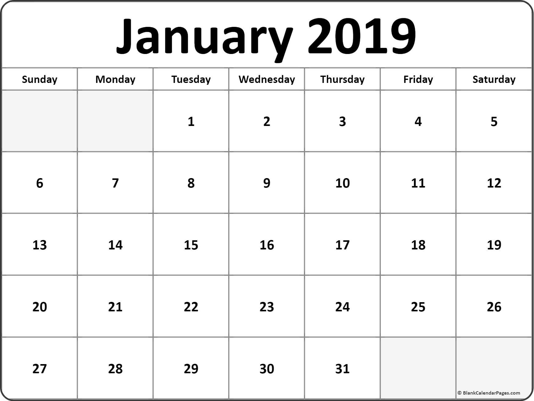 January 2019 blank calendar printable collection