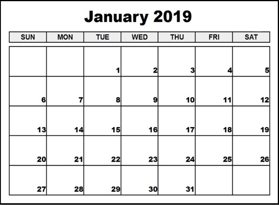 Free January 2019 Landscape & Portrait Calendar Template