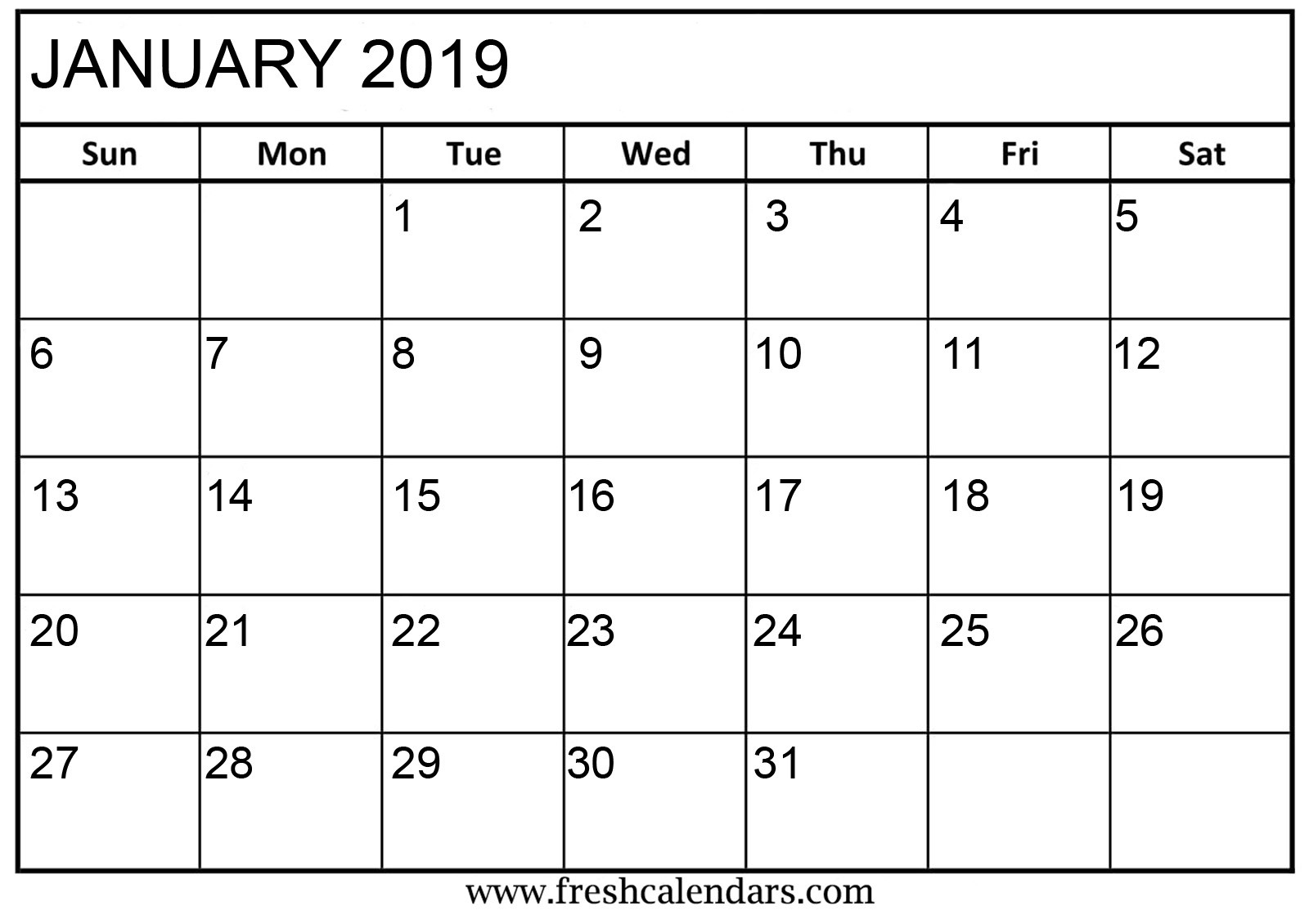 Blank January 2019 Calendar Printable Templates