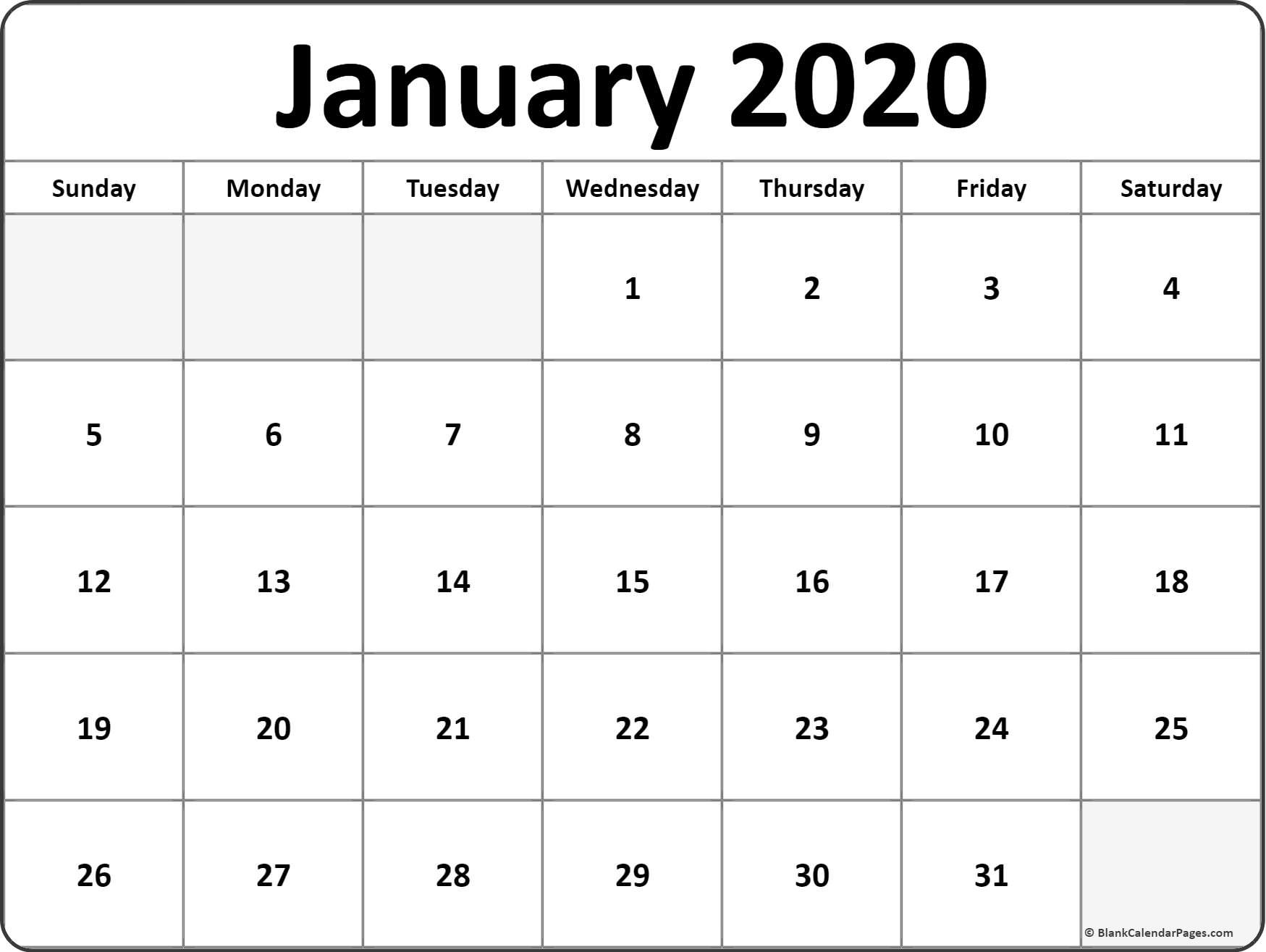 january 2020 blank calendar printable collection