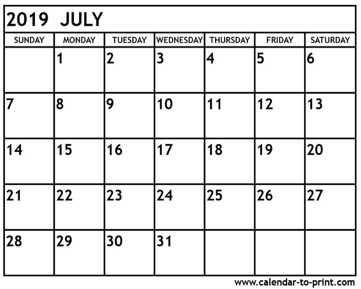 july 2019 calendar printable