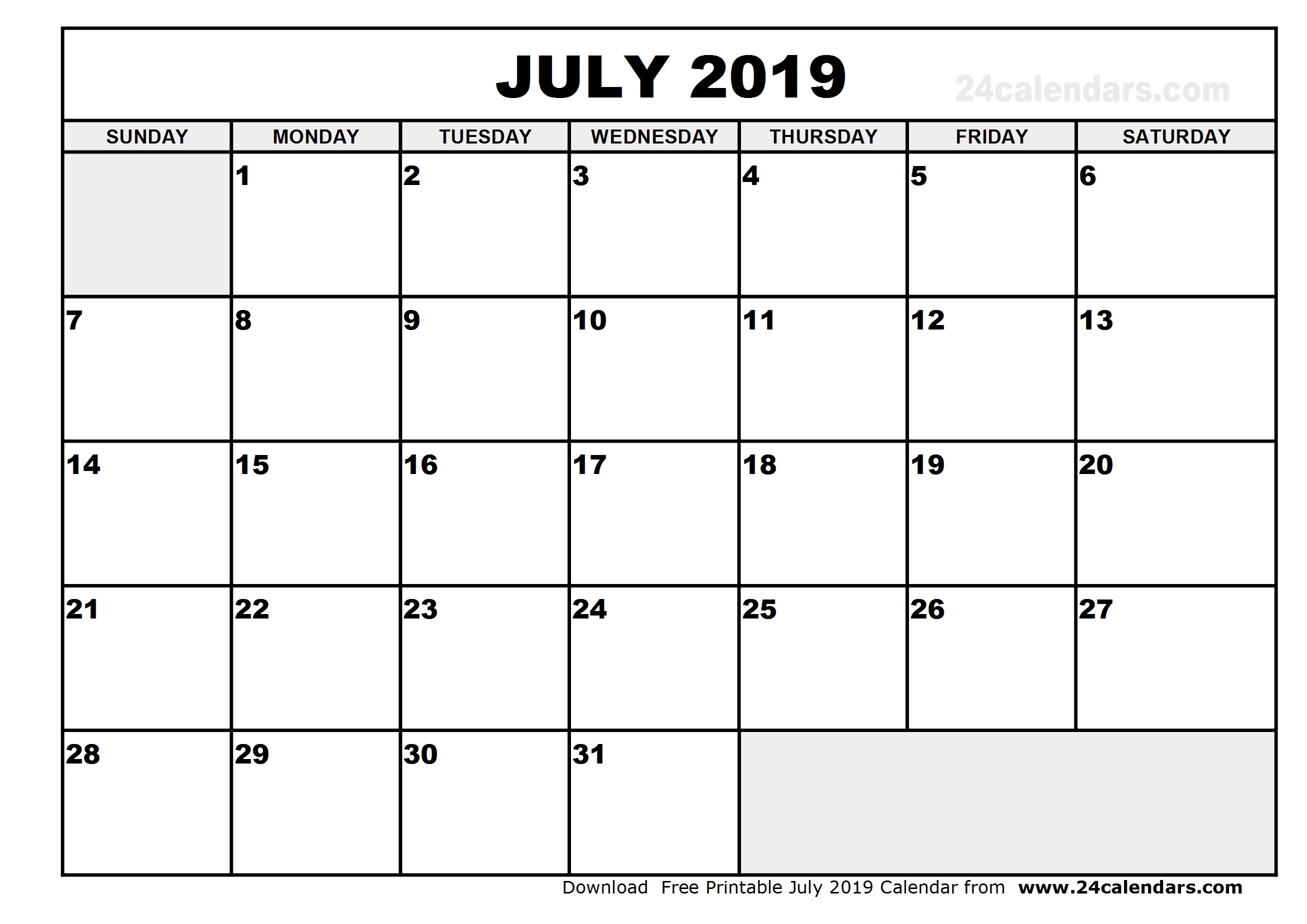 july 2019 calendar printable
