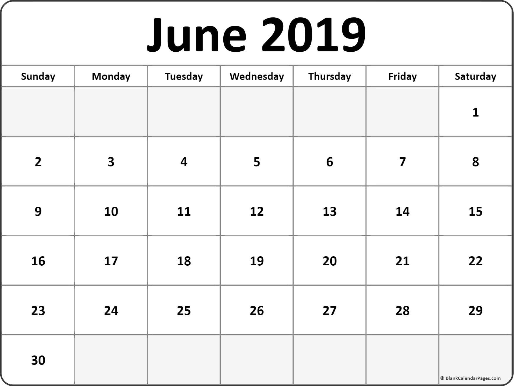 June 2019 blank calendar printable collection