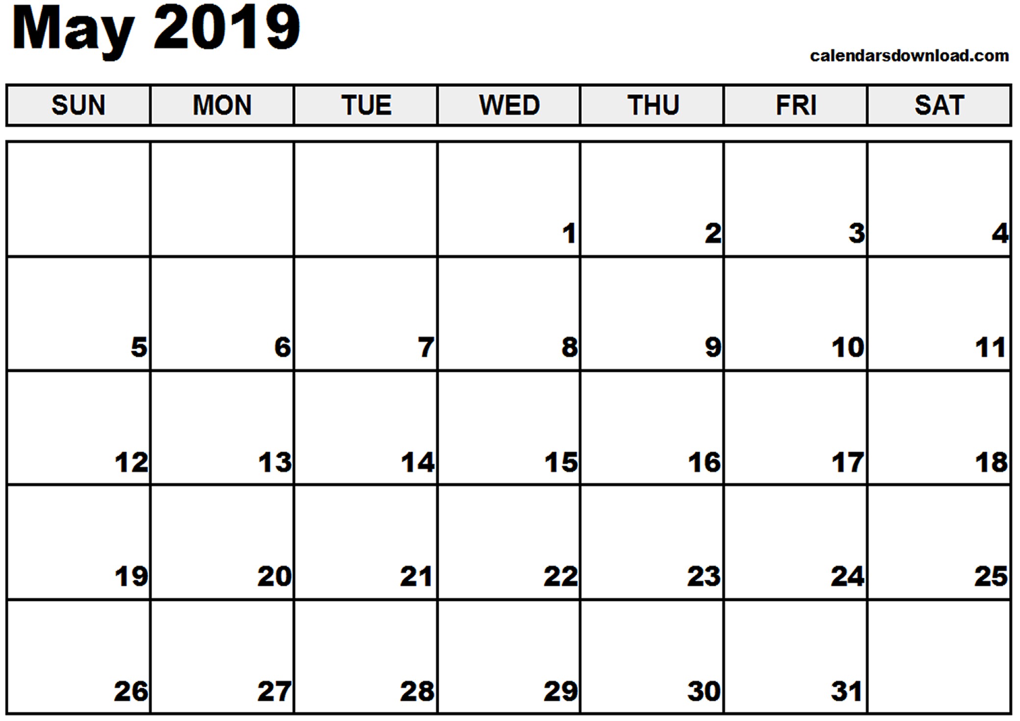 may 2019 calendar