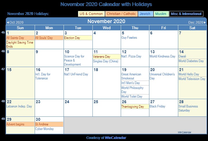 print friendly november 2020 us calendar for printing