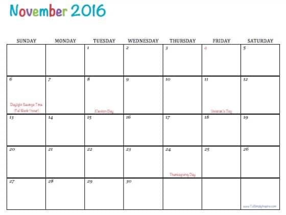 free printable 2016 calendars