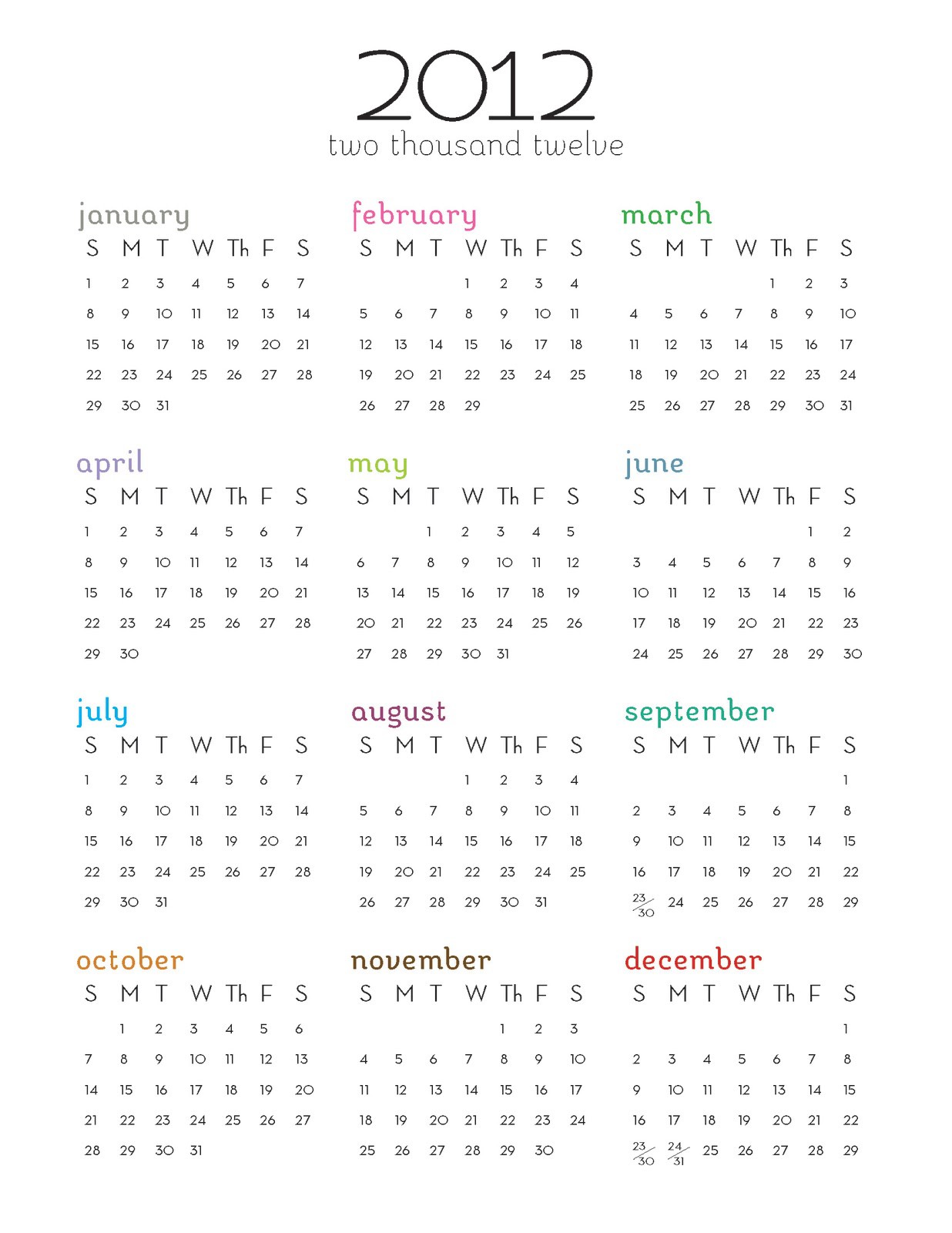 2012 printable calendar one page homedesignpictures
