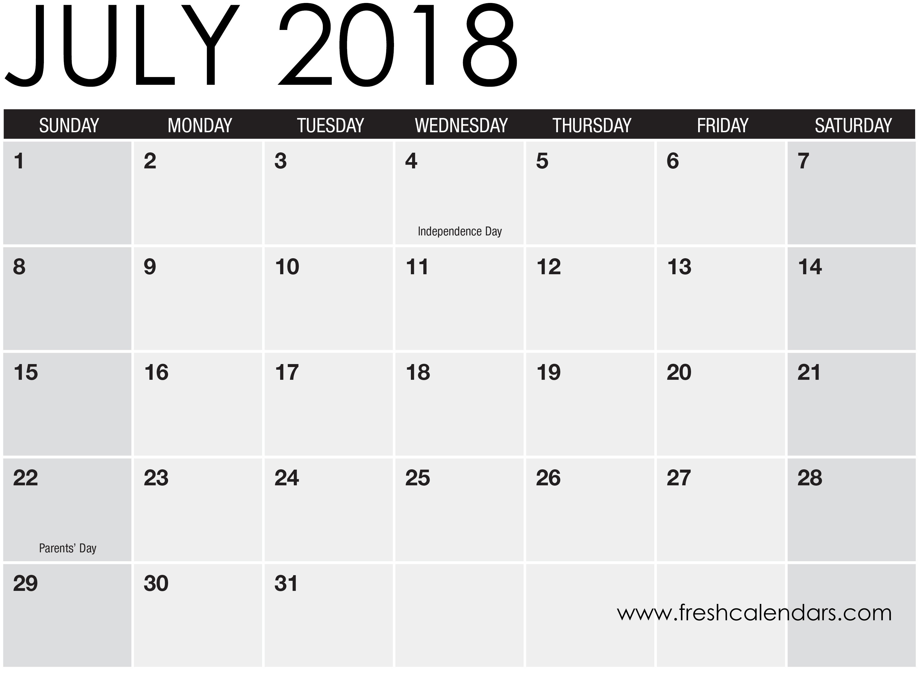 blank july 2018 calendar printable templates