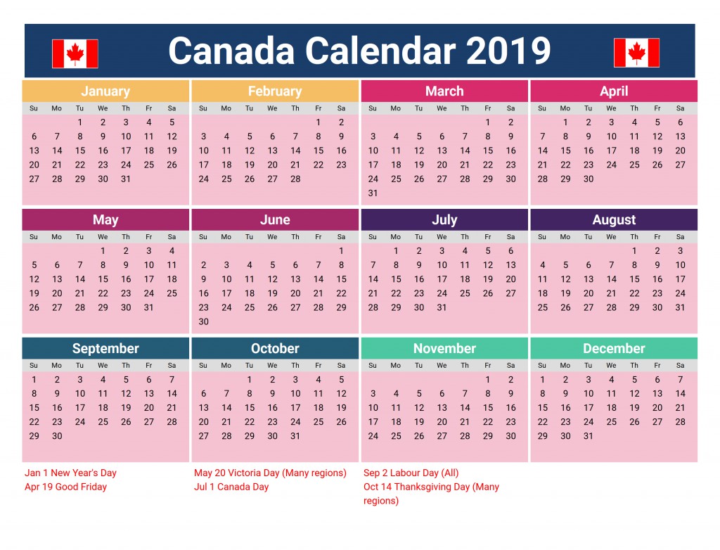 Canada Holidays 2019 Calendar Download